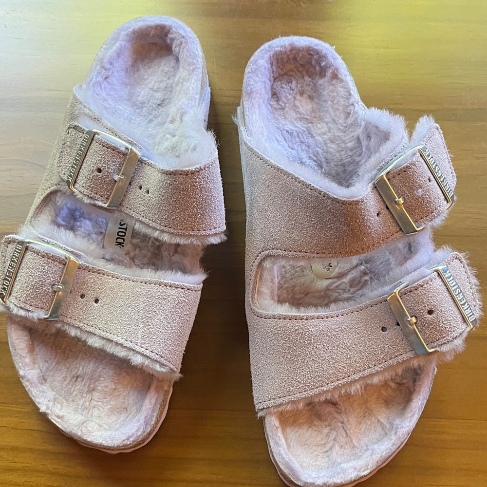 Birkenstock lavender Shearling Arizona Double-Buckle Sandals